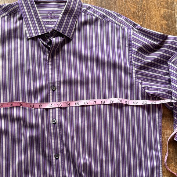 Bugatchi Purple and White Striped Dress Shirt - Picture 5 of 6